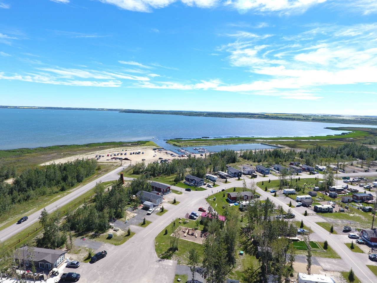 Aerial view of the Sandy Point Resort & RV Park.