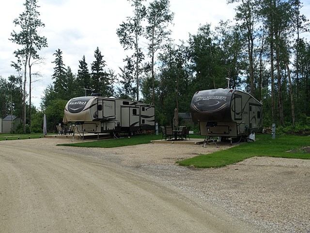 Campsites with RVs at the campground