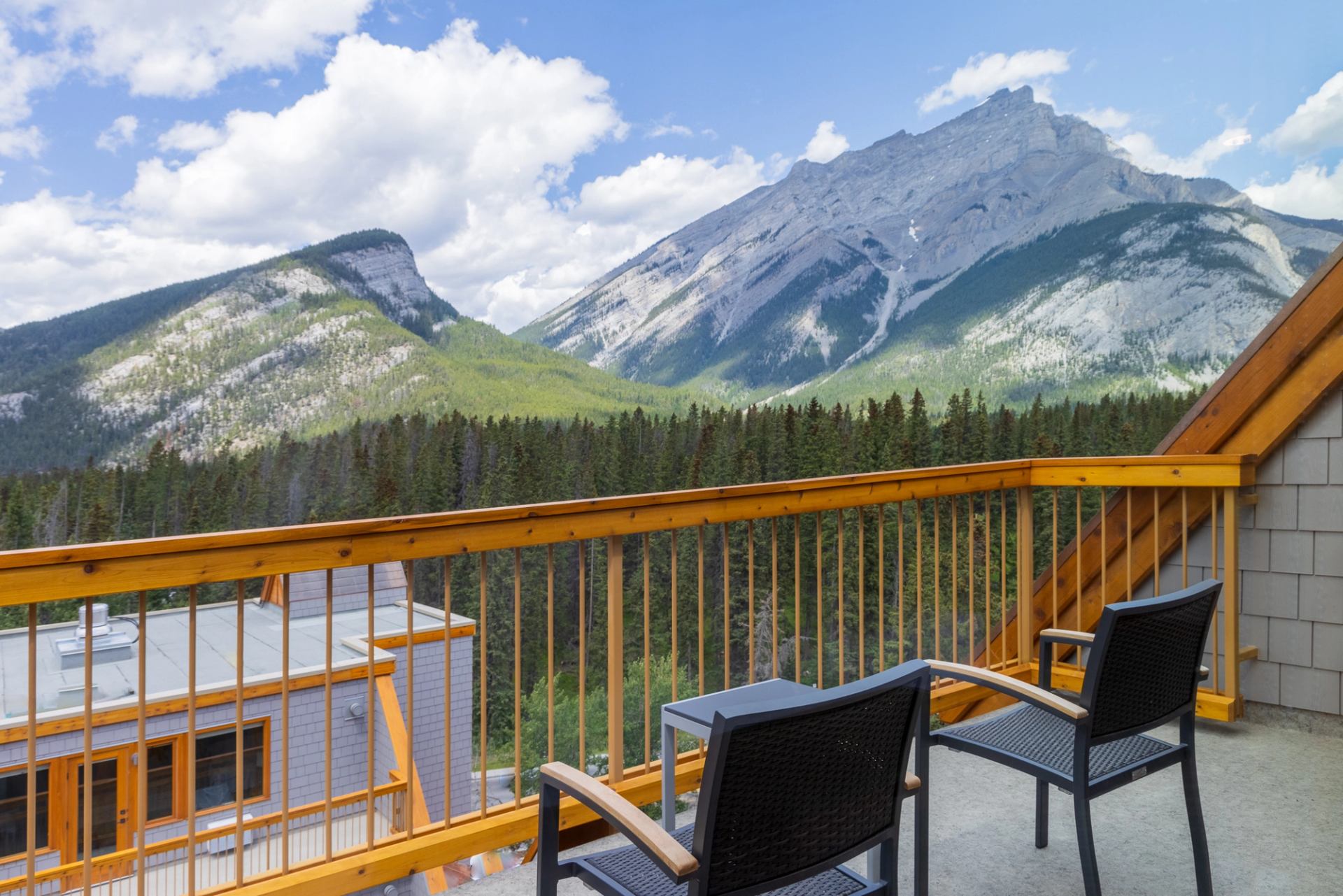 Cascade Mountain view balcony at Hotel Canoe and Suites