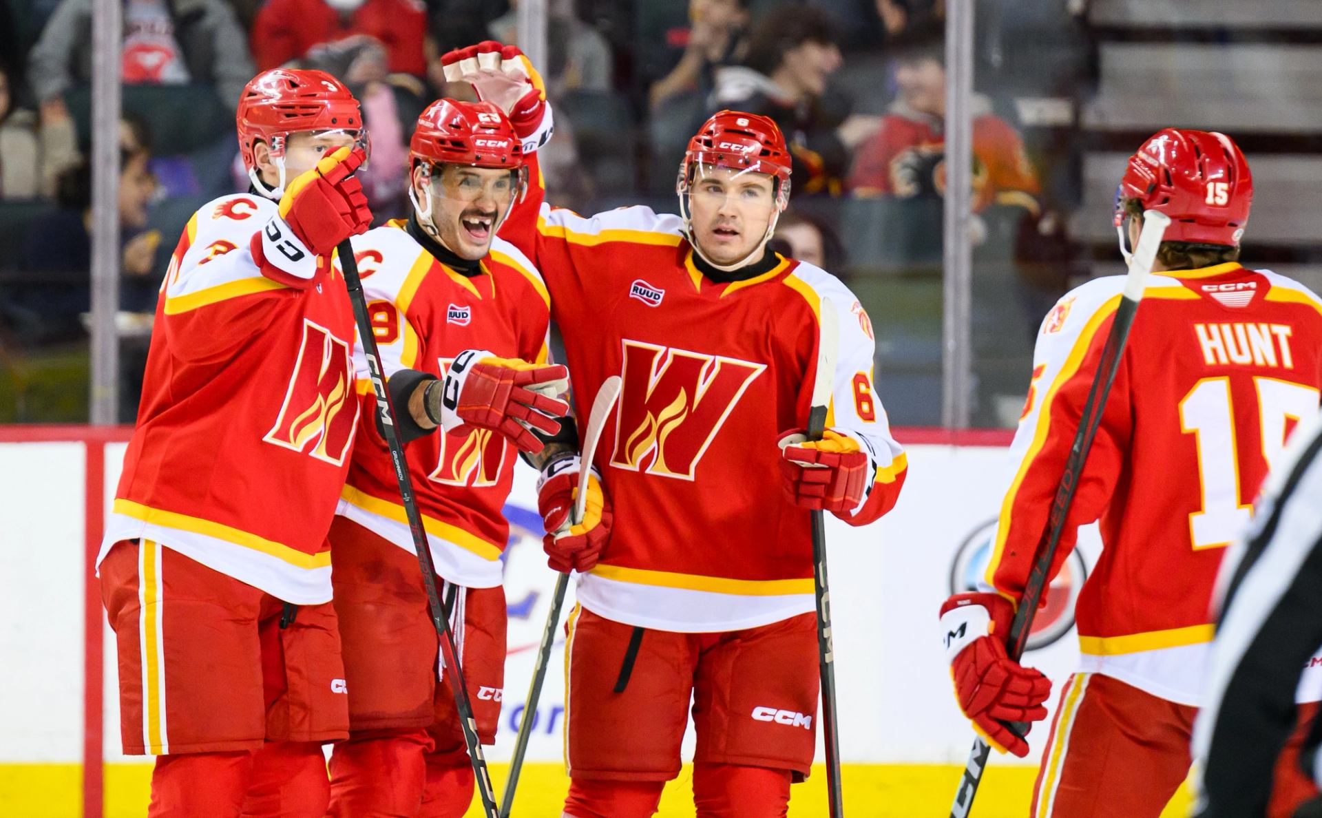 Calgary Wranglers players celebrating
