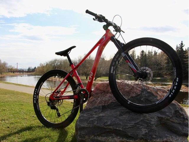A mountain bike displayed up on a rock
