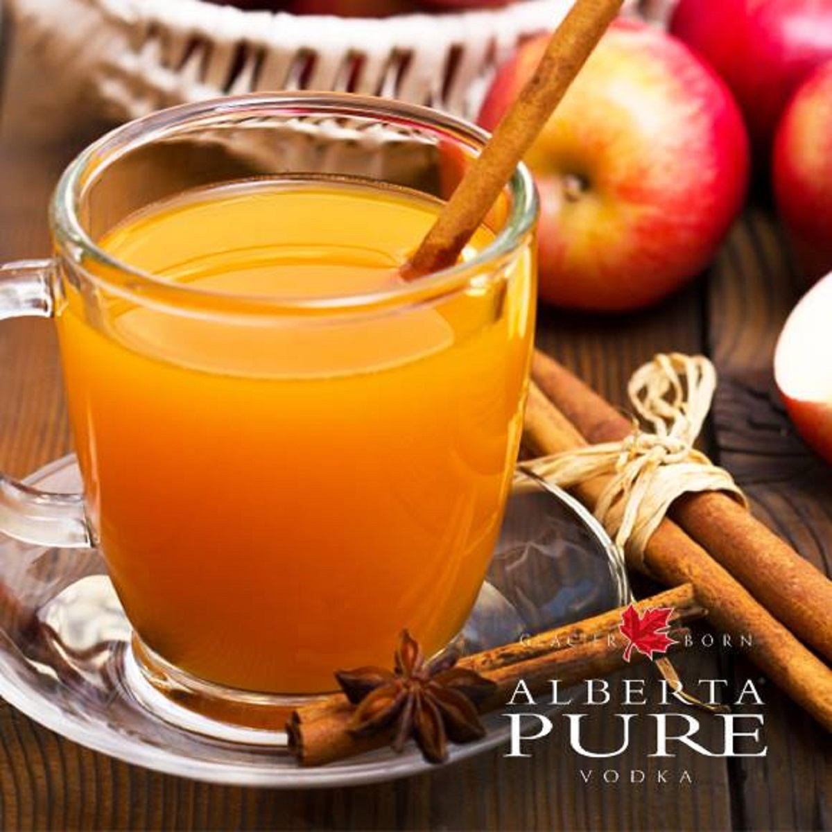 Alberta Pure Apple Cider, topped with cinnamon sticks.