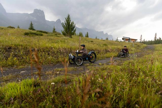 Bowhead adaptive mountain biking at Canmore Nordic Centre.