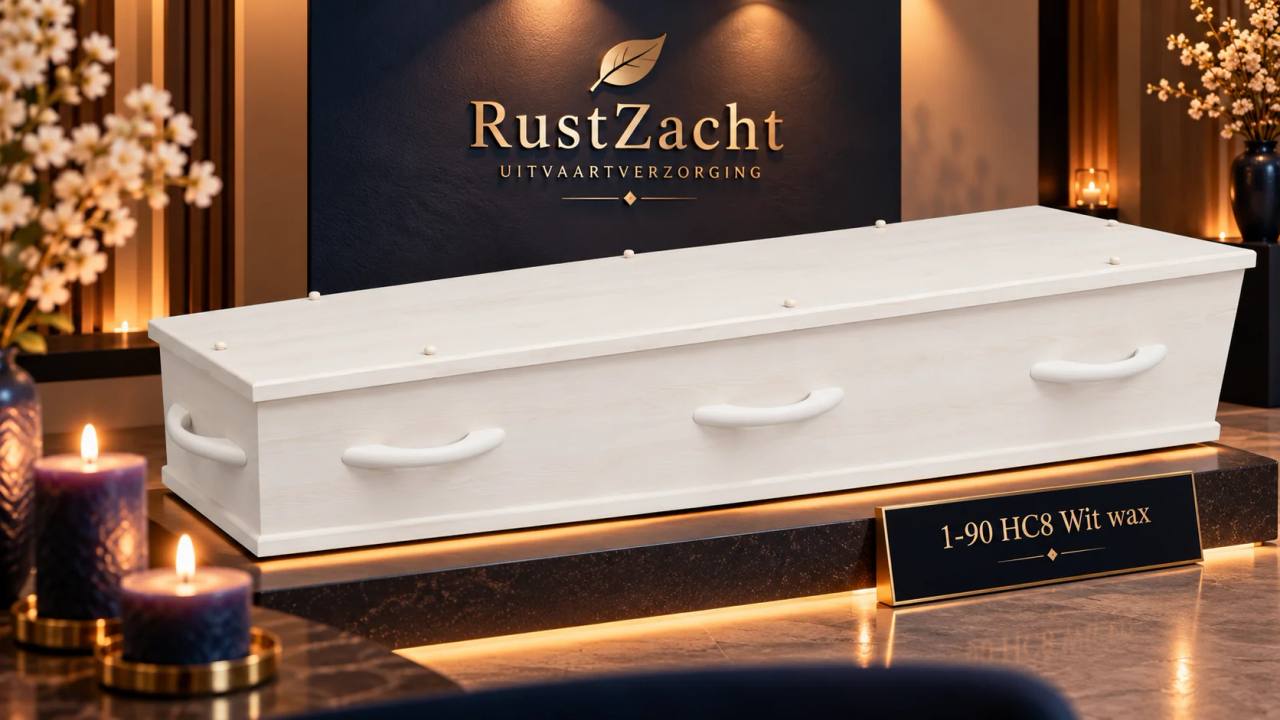 Uitvaartkist van wit gewaxt hout met lichte houten grepen
