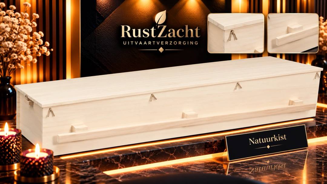 Onbewerkte natuurkist van licht hout met een houten greeplat