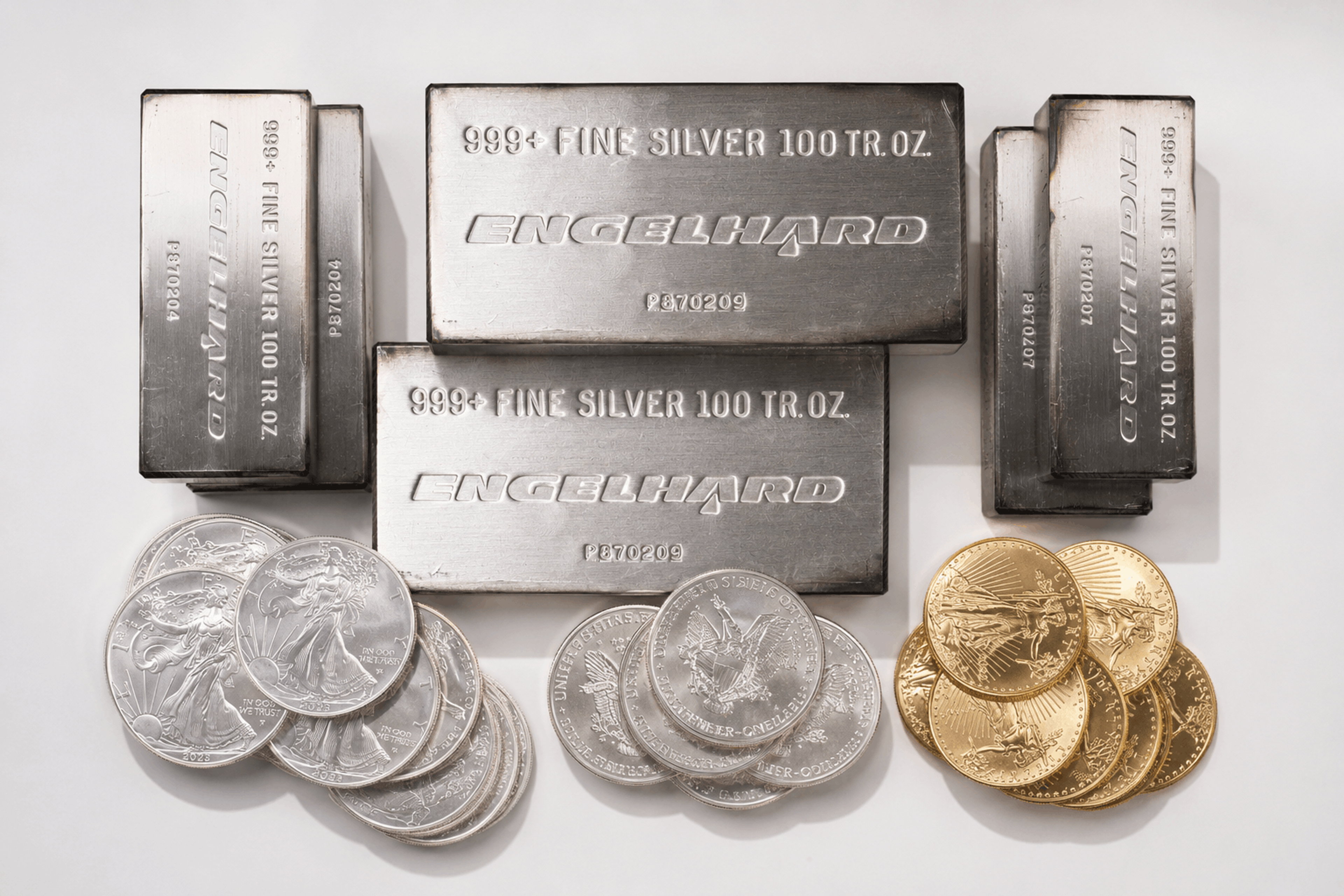 Gold, silver, platinum, and palladium bullion bars and coins
