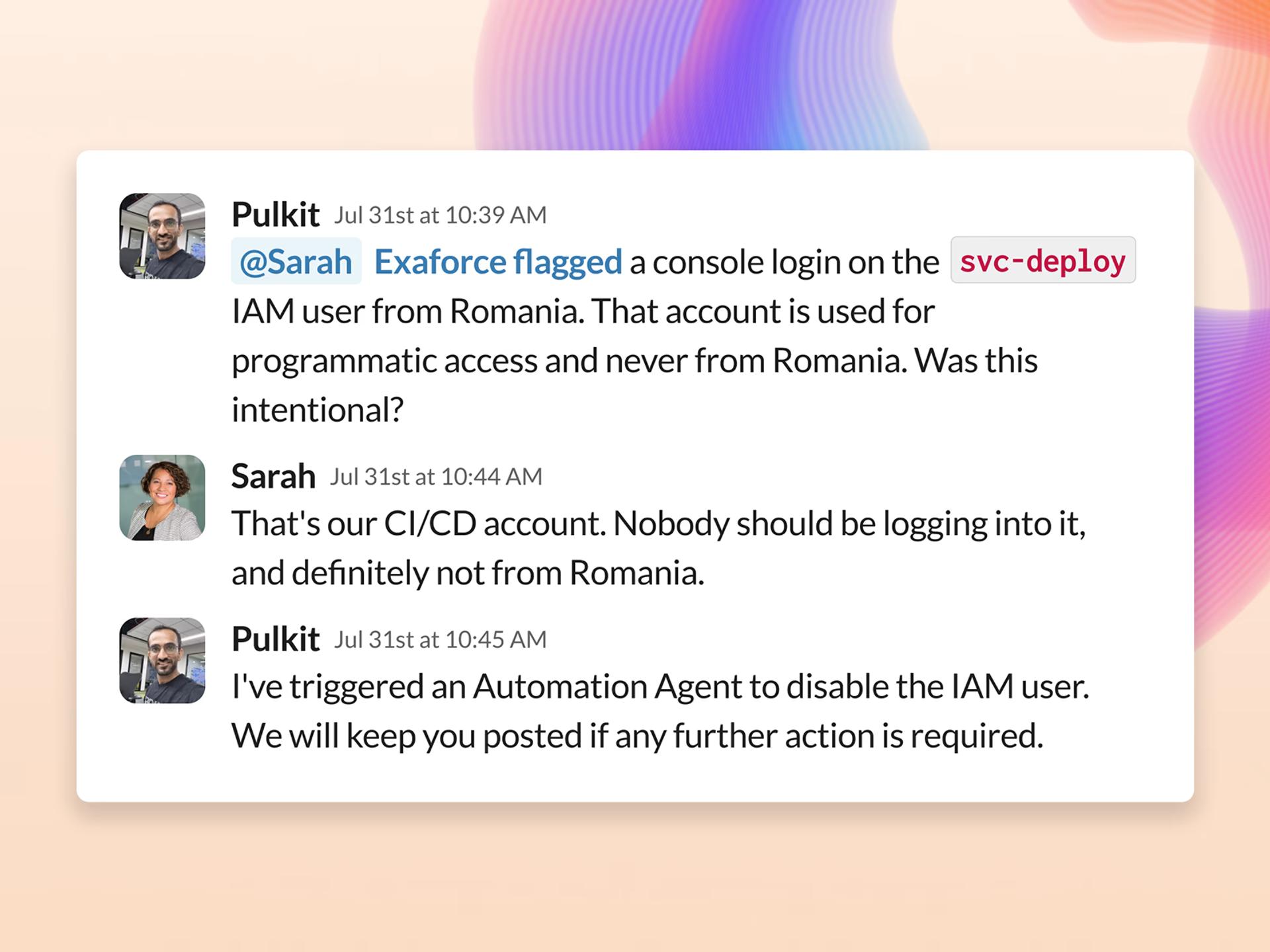 Slack のチャット詳細の例