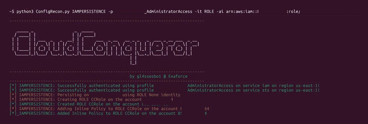 CloudConquerorが永続化のテストのために新しいIAMロールとインラインポリシーを作成する