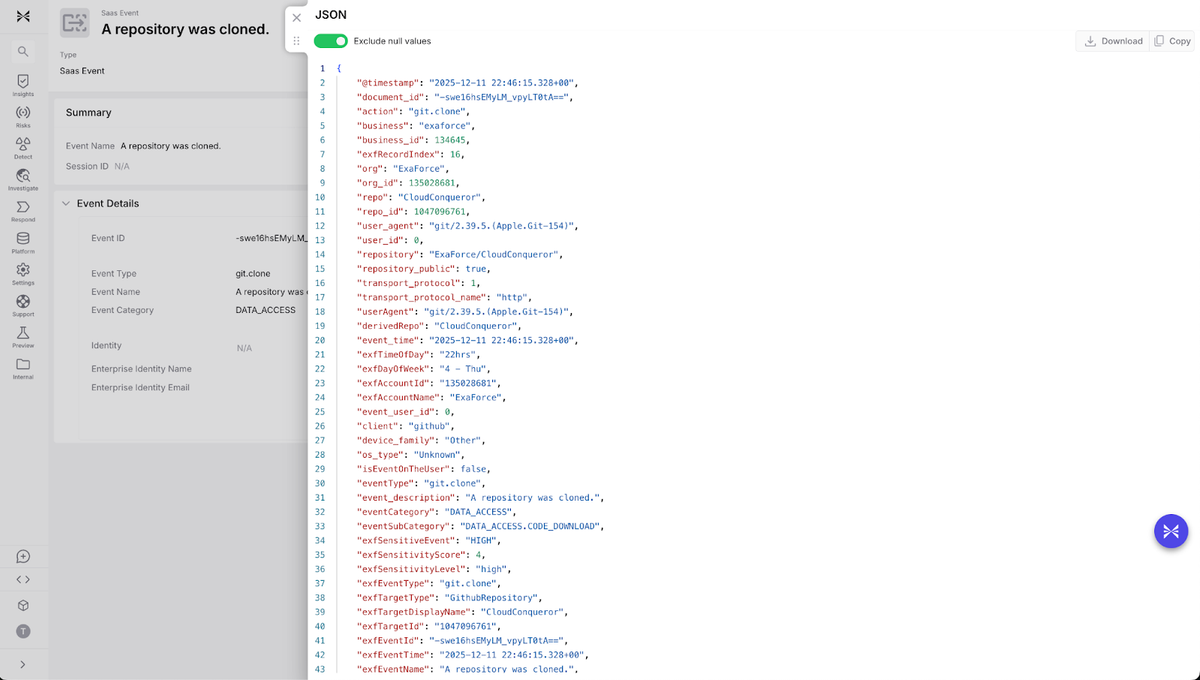 Example GitHub log showing a repository being cloned