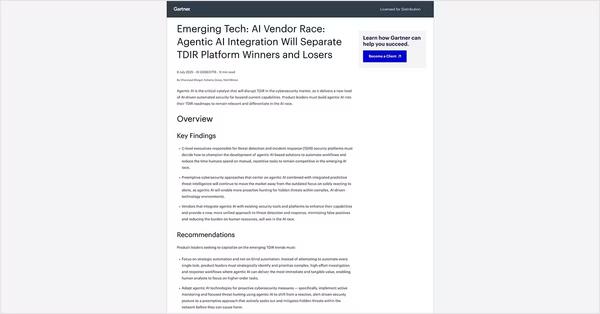 First page of the Gartner report "Emerging Tech: AI Vendor Race"