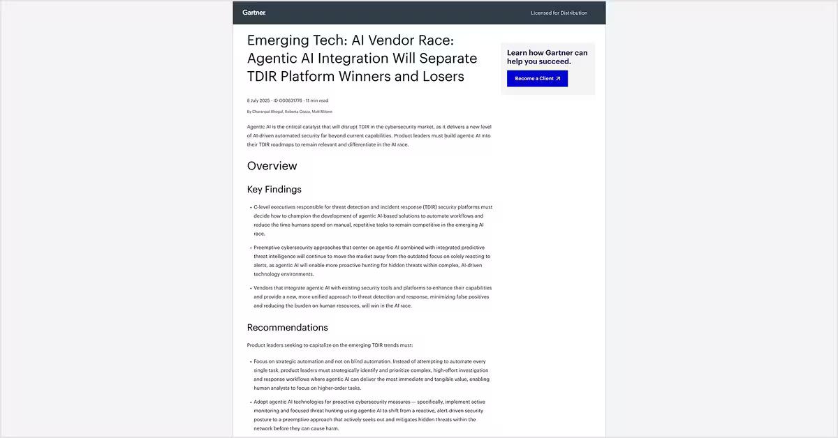 First page of the Gartner report "Emerging Tech: AI Vendor Race"