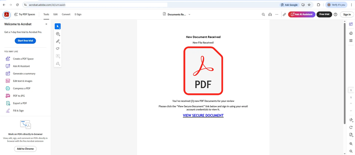Malicious Adobe Acrobat page