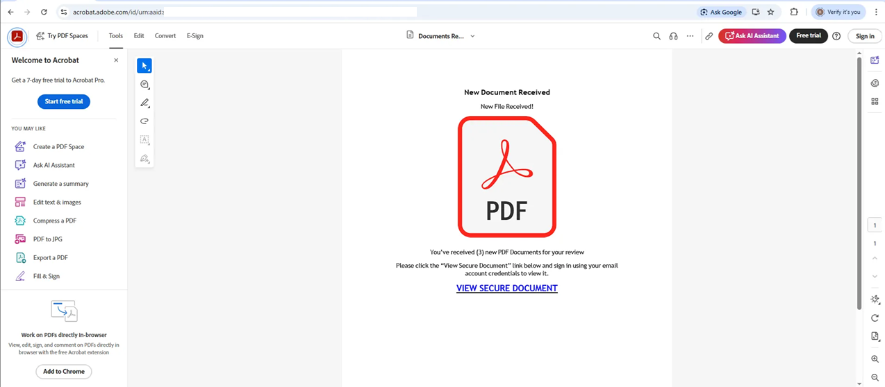 Malicious Adobe Acrobat page