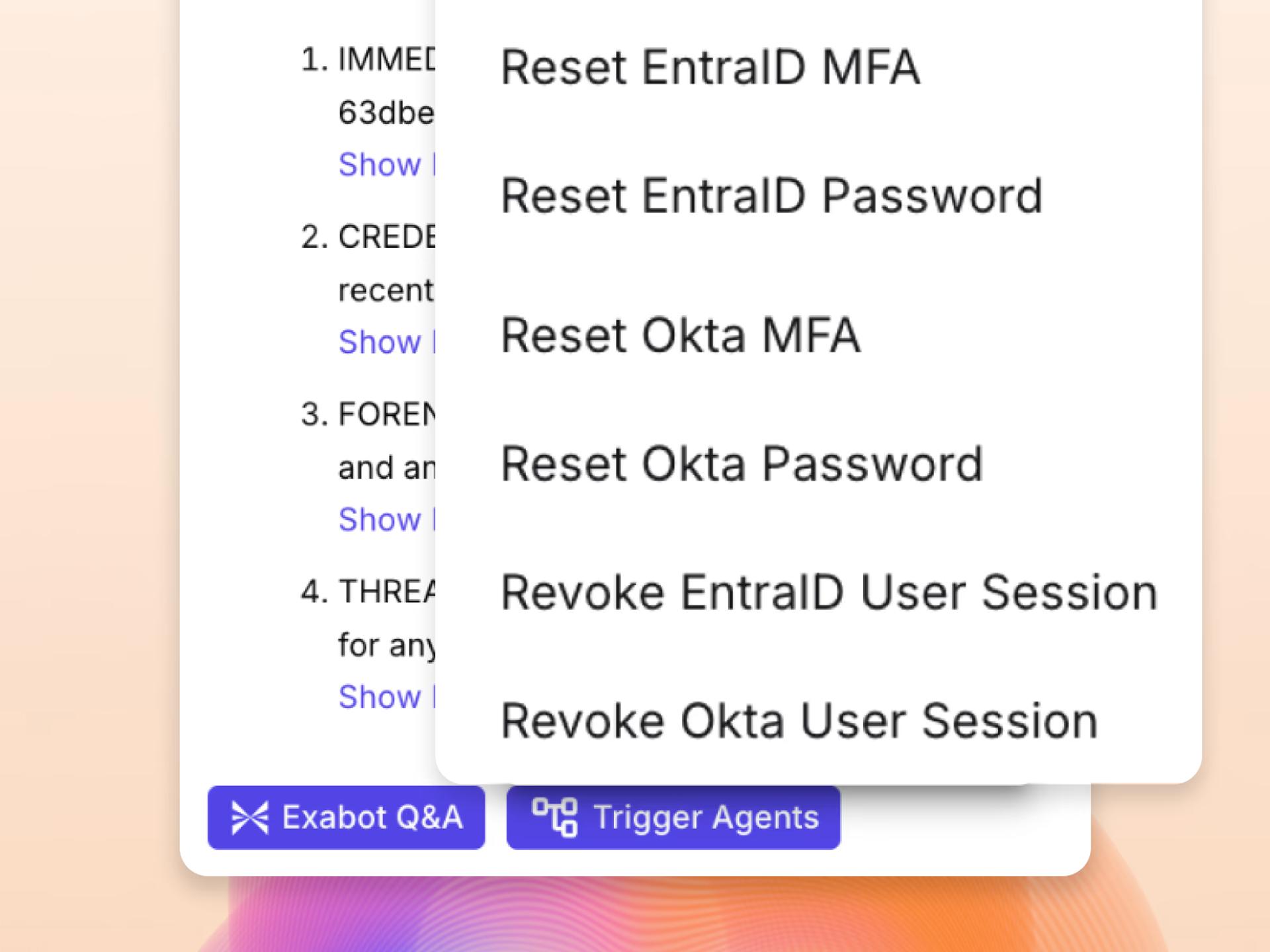 Trigger actions popup