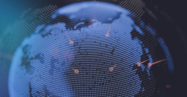 A globe of blue dots marked with network connection points