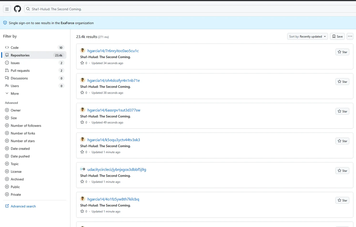 Github repositories screen