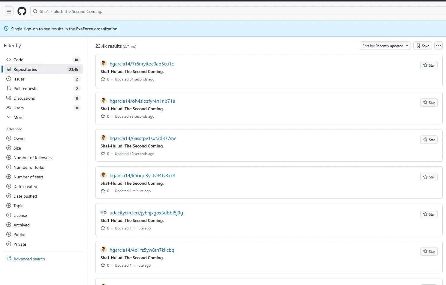 Github repositories screen