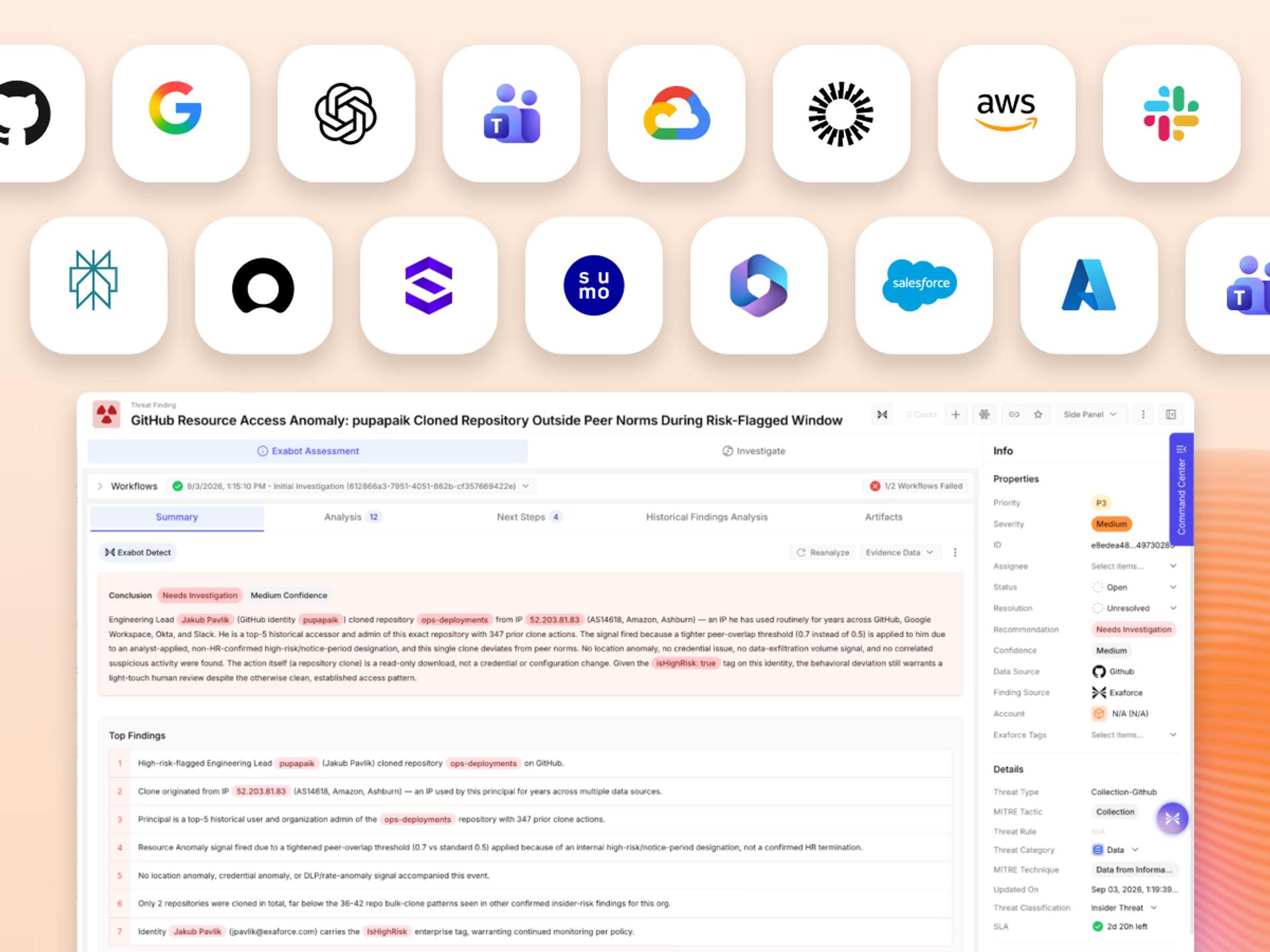 Data sources and threat finding page