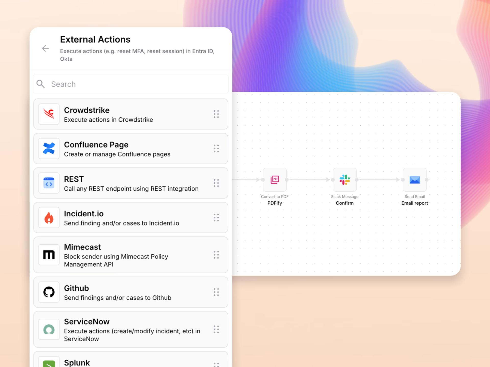 Response actions list