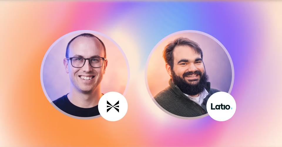 Sketch portraits of the two webinar speakers, with the Exaforce and Latio logos