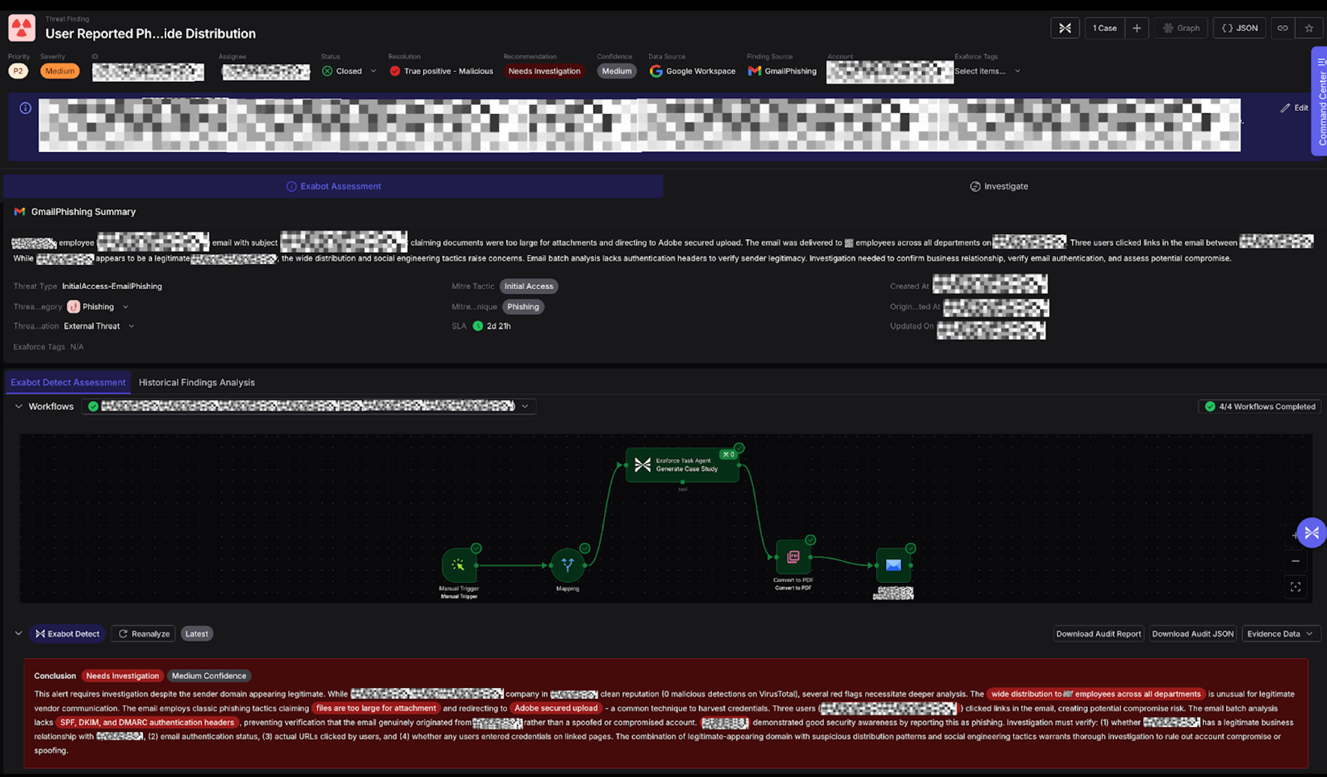 Threat finding generated by the suspicious phishing email