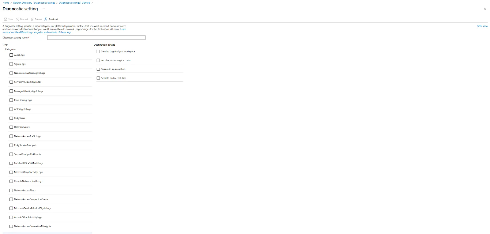 AzureAD diagnostic setting