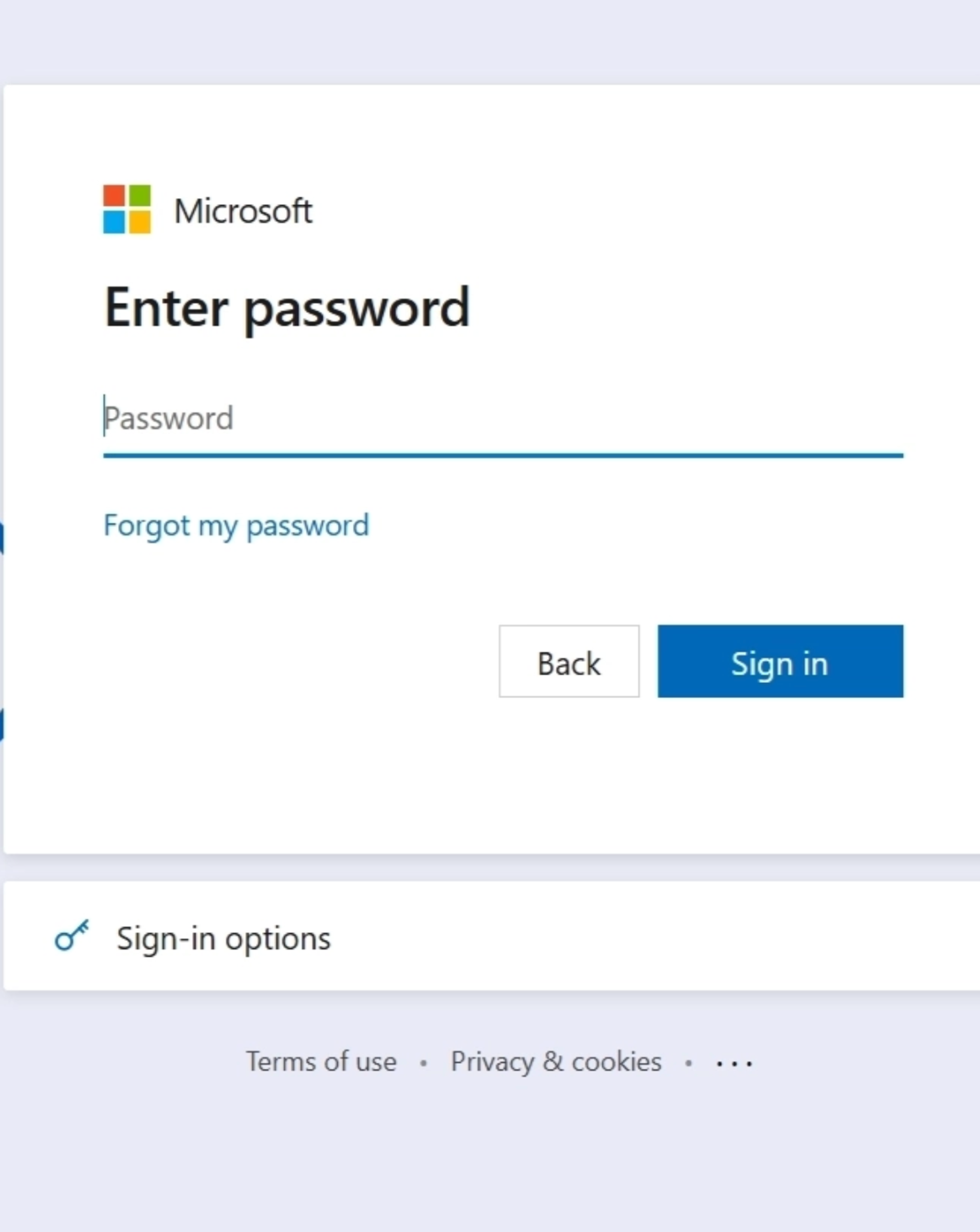 Microsoft のパスワード入力ページ