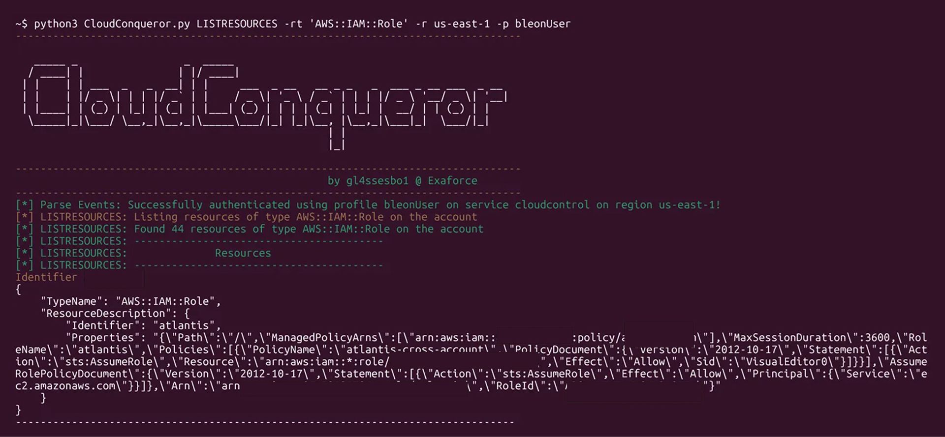 CloudConquerorのスクリプトがCloudControl APIを使ってAWSアカウントから44件のIAMロールを一覧表示する