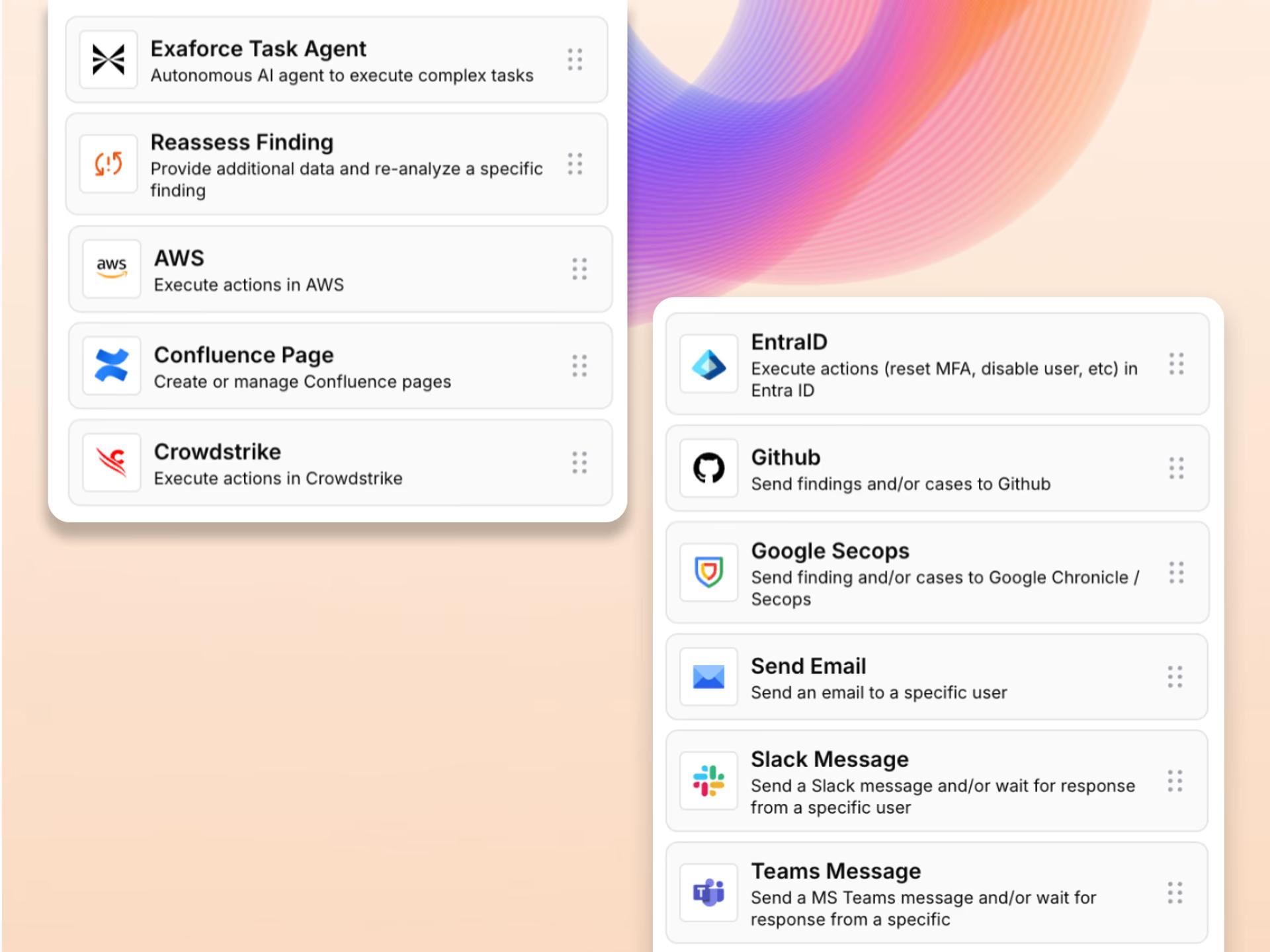 Response actions list