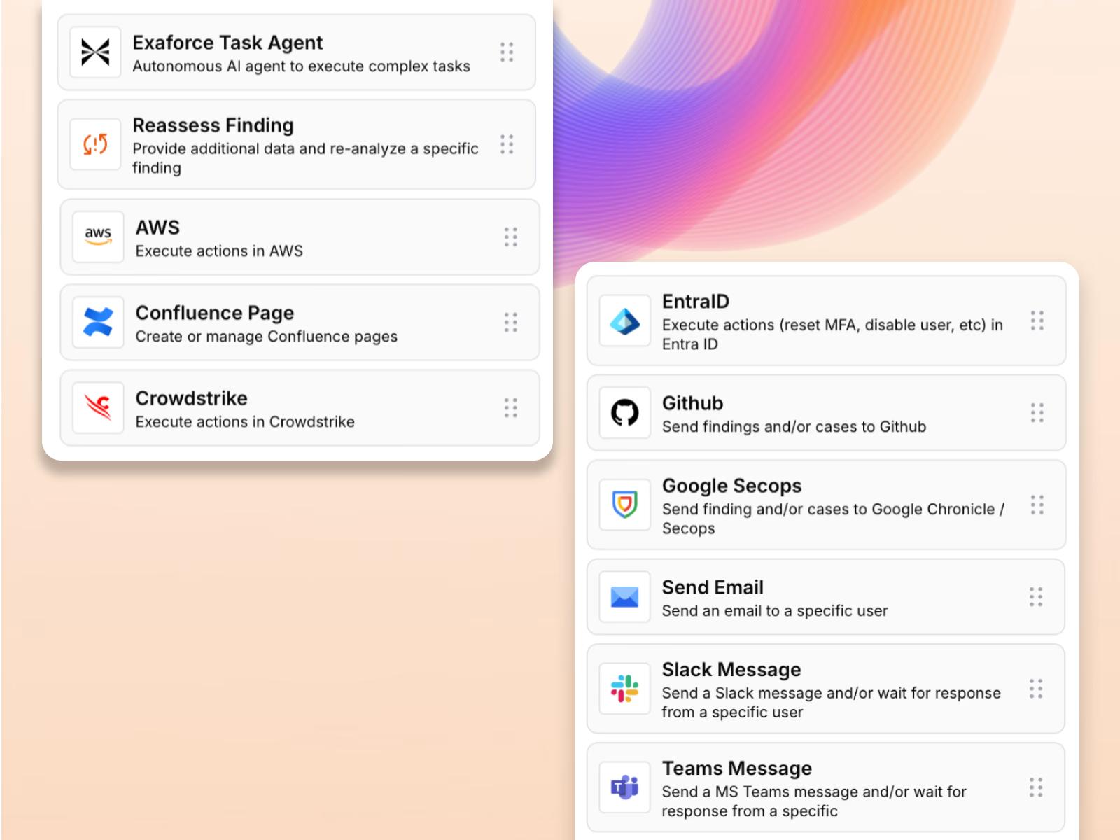 Response actions list