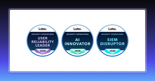 Latio Security Operations 2026の3つのバッジ：User Reliability Leader、AI Innovator、SIEM Disruptor