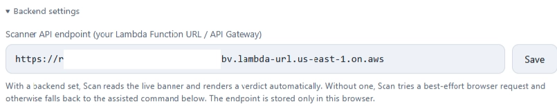 LambdaエンドポイントをマスキングしたExaPHP2Shellのバックエンド設定。
