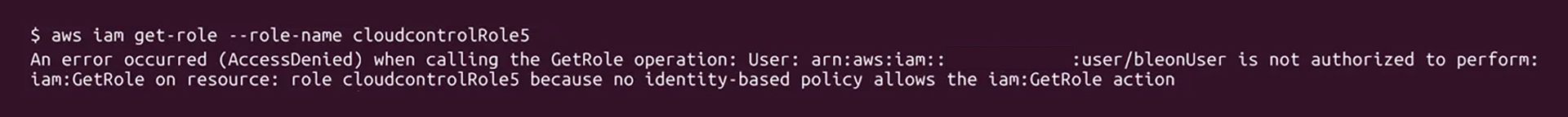 cloudcontrolRole5に対するGetRoleでAccessDeniedを示すAWS CLIのエラー
