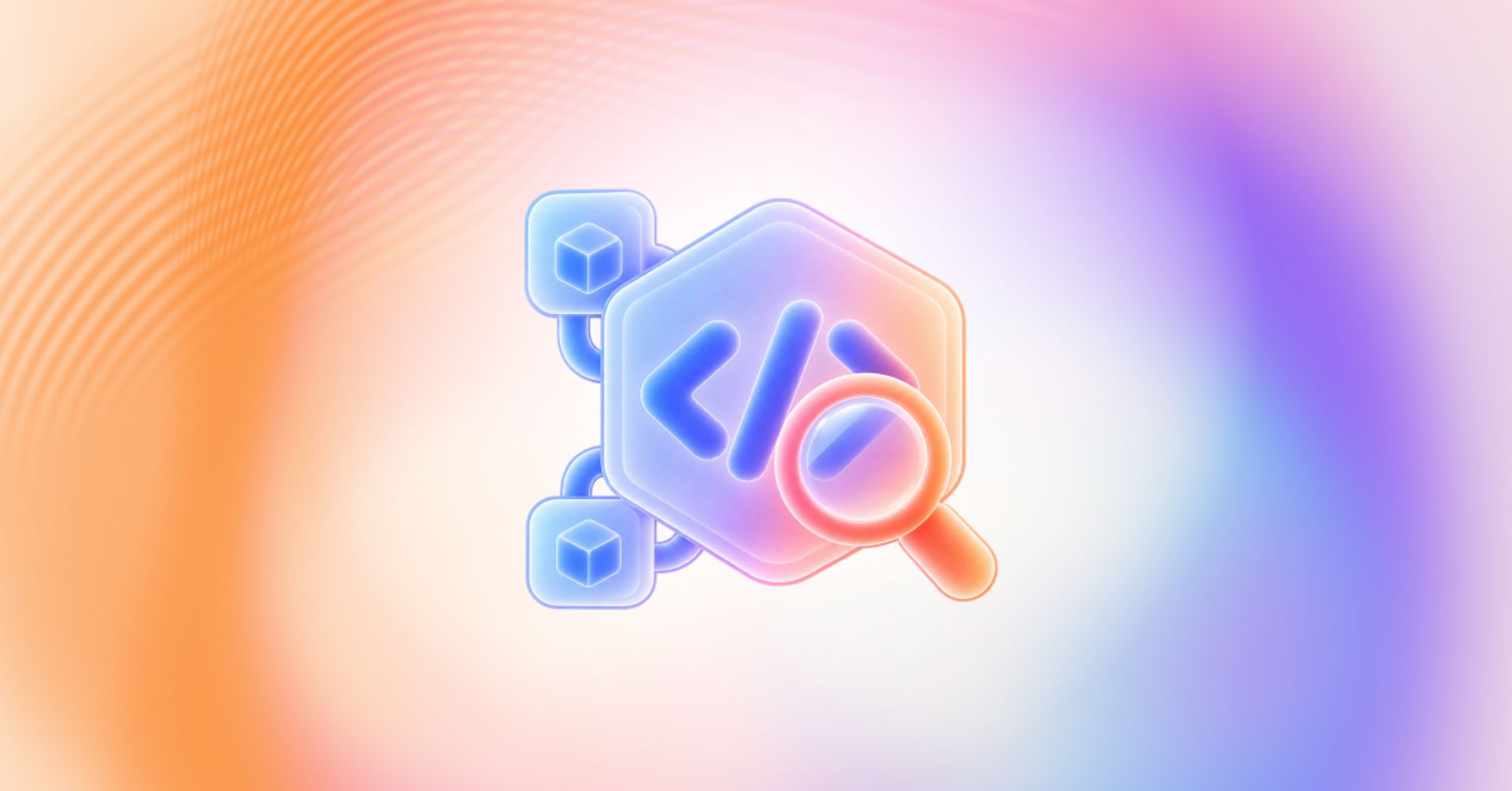 Code, connected components, and a magnifying glass representing threat hunting.