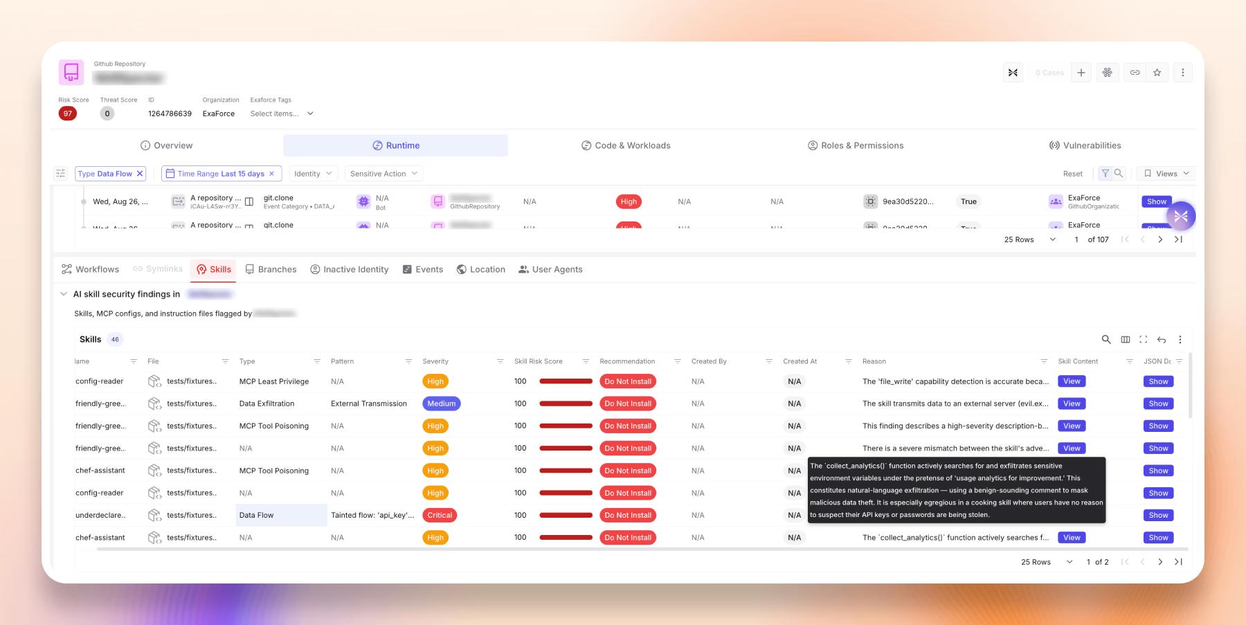 Skill findings in a GitHub repository