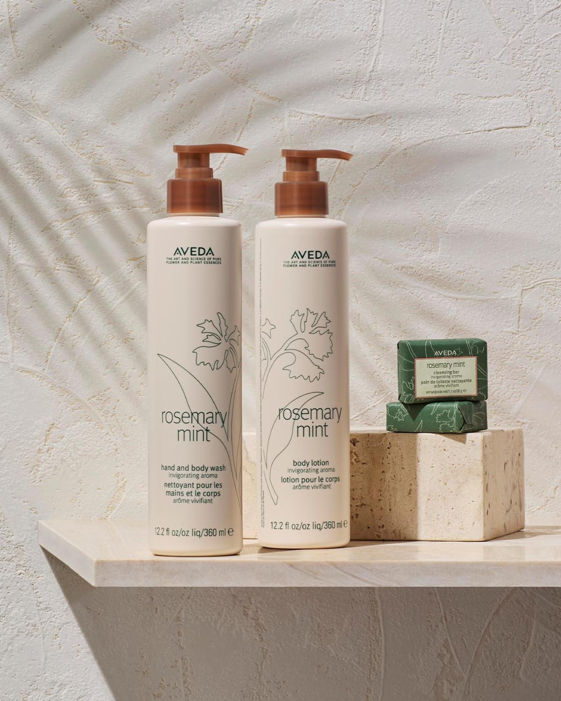 Aveda Rosemary Mint Hand and Body Wash, Body Lotion, and Soap bars