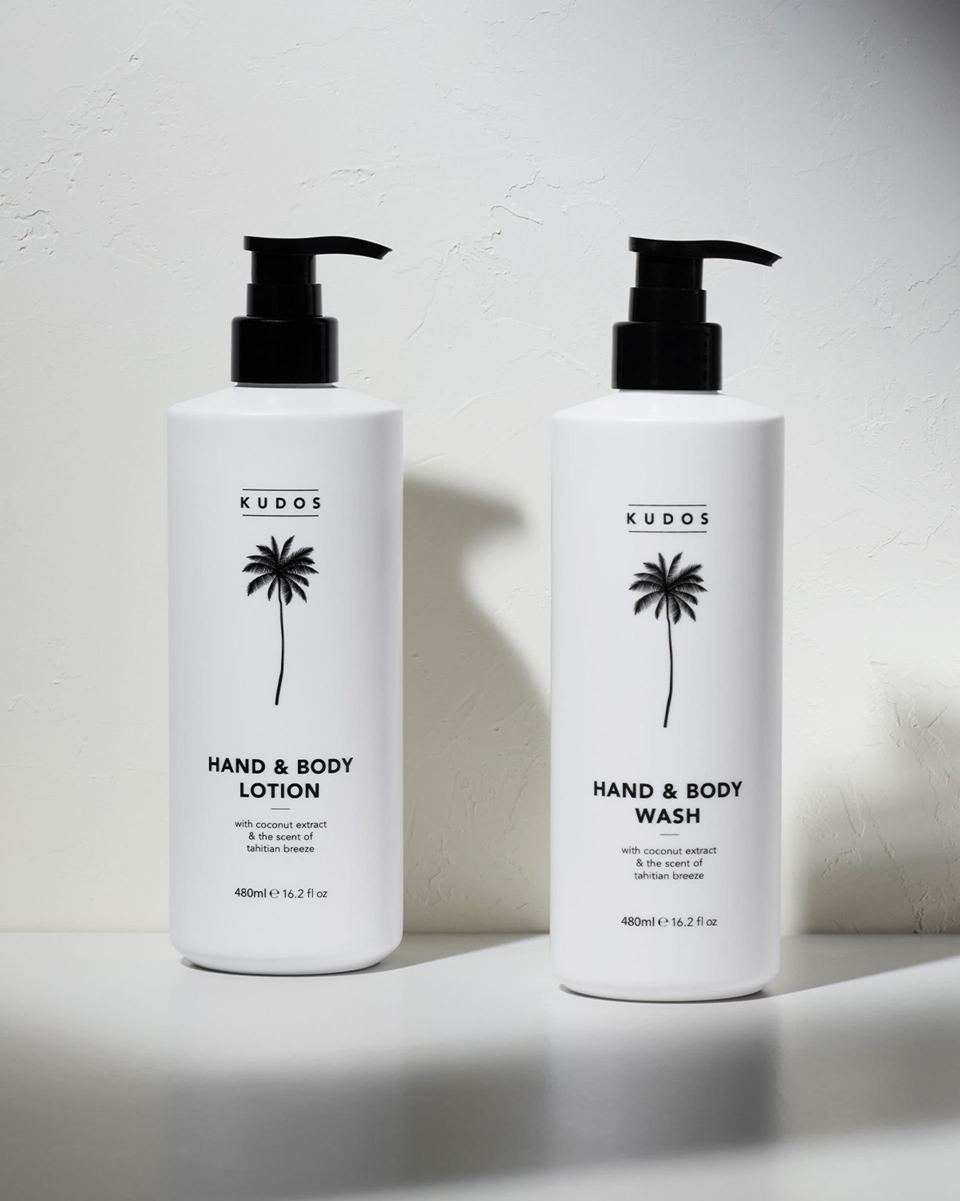 Kudos Coastal Hand & Body Lotion and Hand & Body Wash bottles