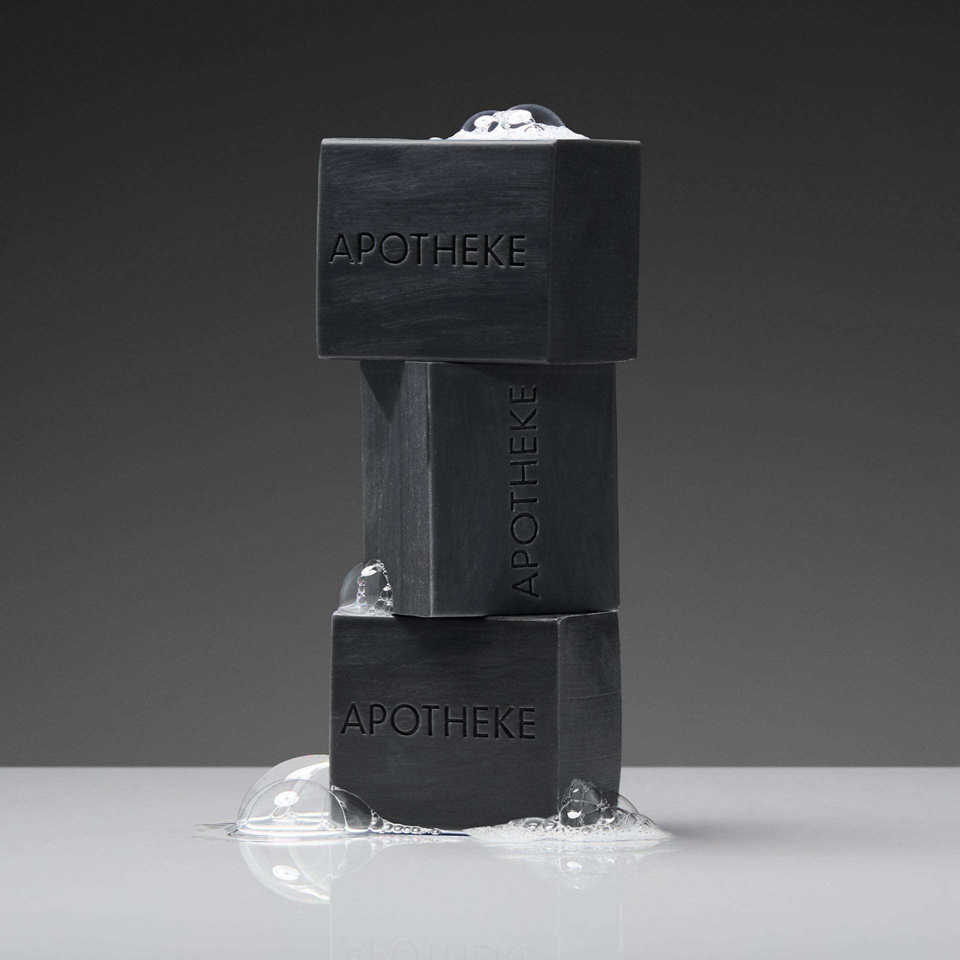 3 Bars of Apotheke Charcoal soap stacked