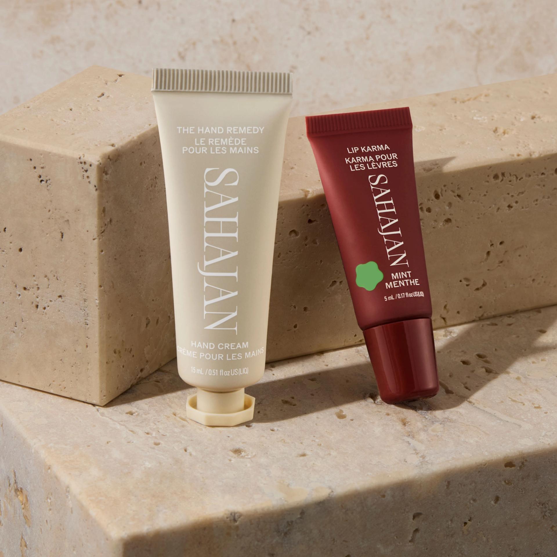 Sahajan hand cream and lip balm tubes