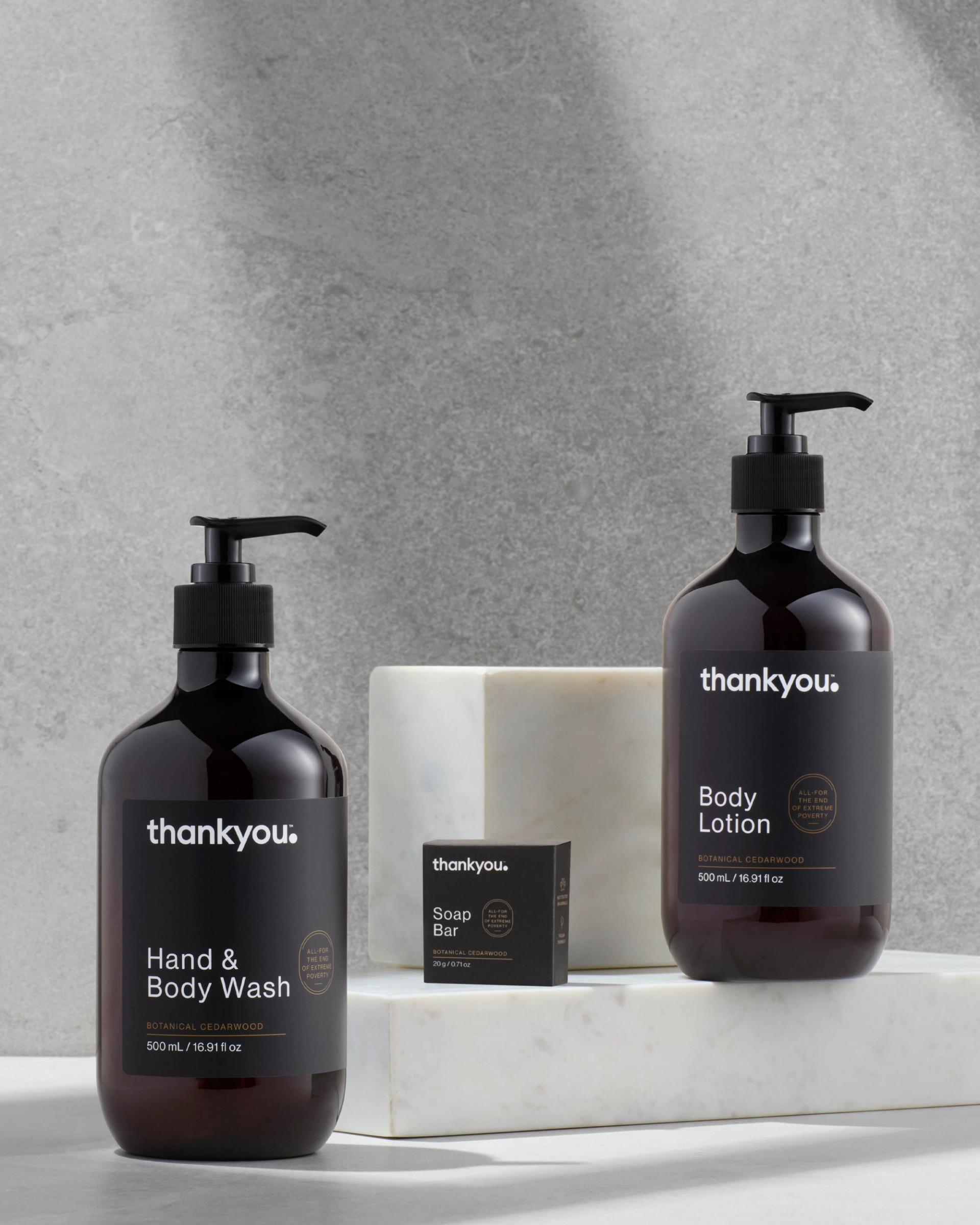 Thank you Amenity Body Lotion and Hand & Body Wash 500ml and 20g Bar Soap