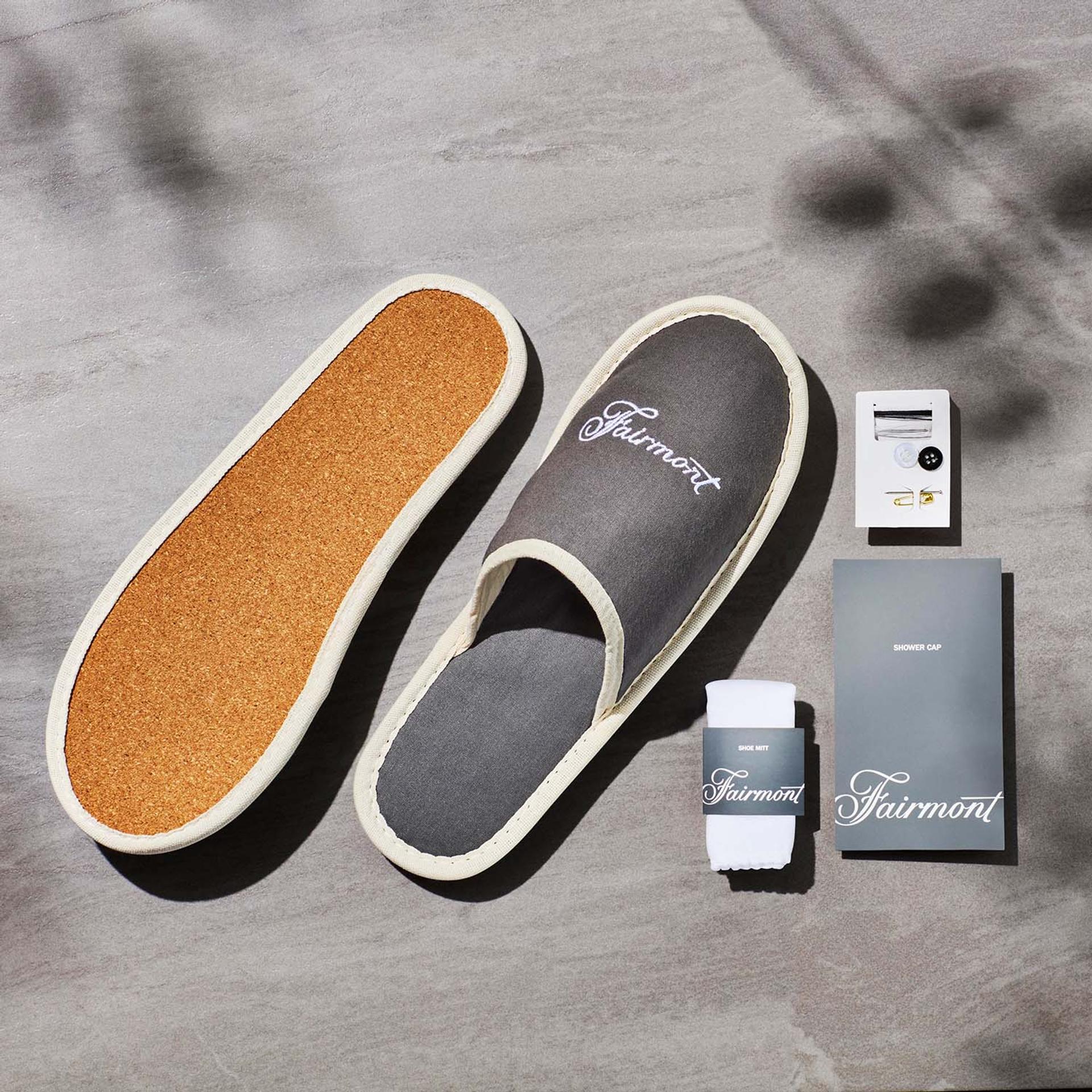 Fairmont Hotel Slippers, Shoe Mitt, Shower Cap and Sewing Kit