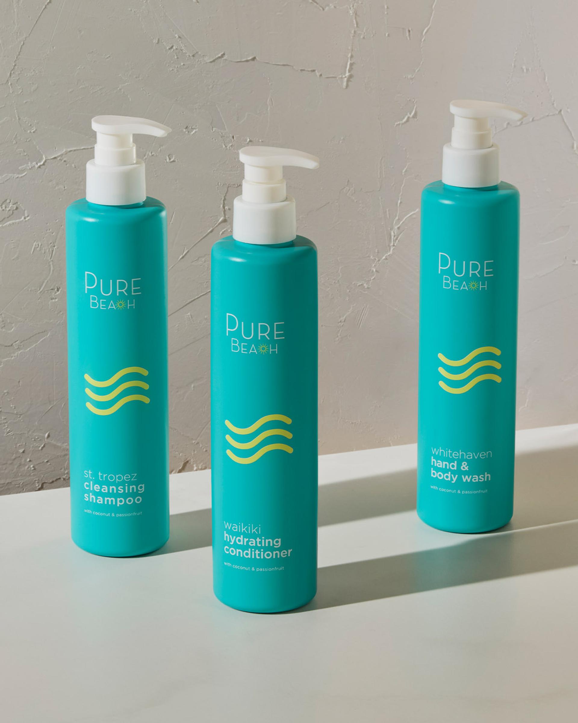 Pure Beach Shampoo, Conditioner, and Body Wash dispensers