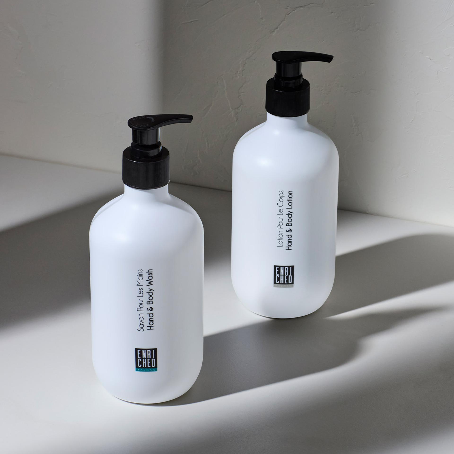 Enriched Hand & Body Wash and Hand & Body Lotion bottles