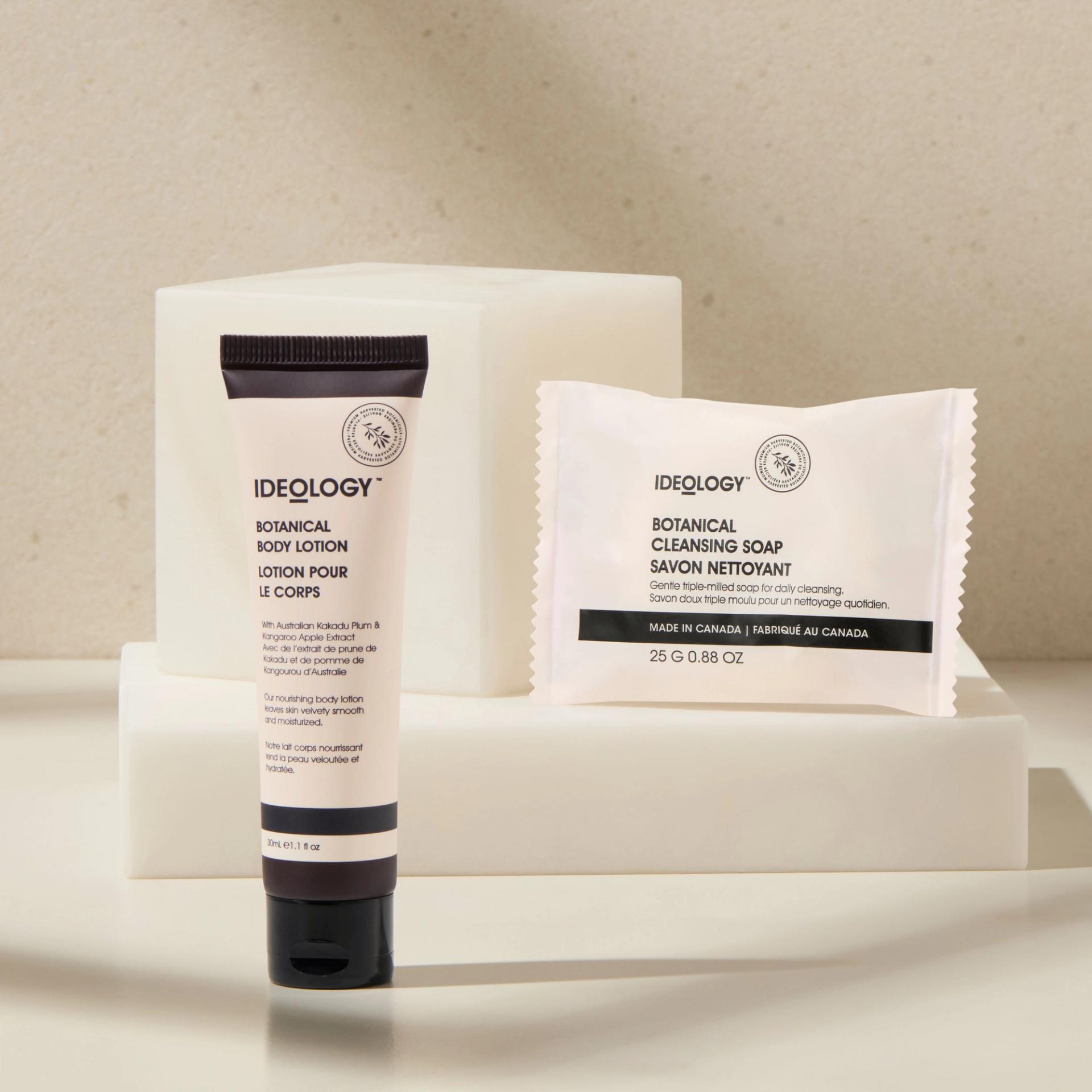 Ideology Body Lotion and Botanical Cleansing Soap Amenities