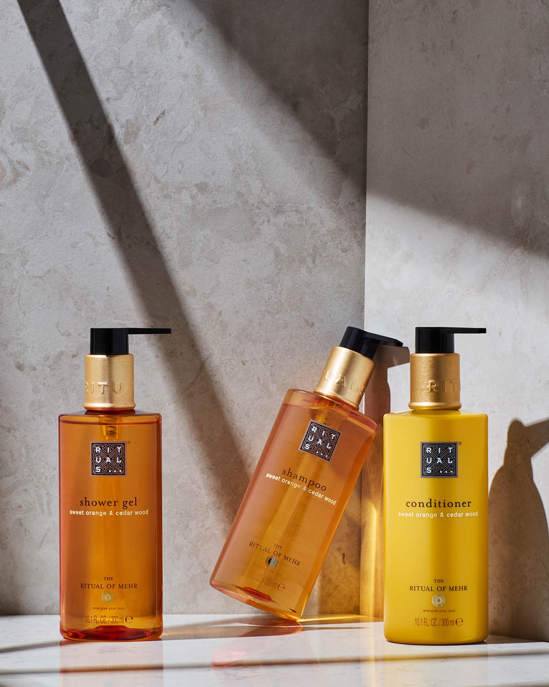 Rituals of Mehr Shampoo, Conditioner, and Body Wash dispensers