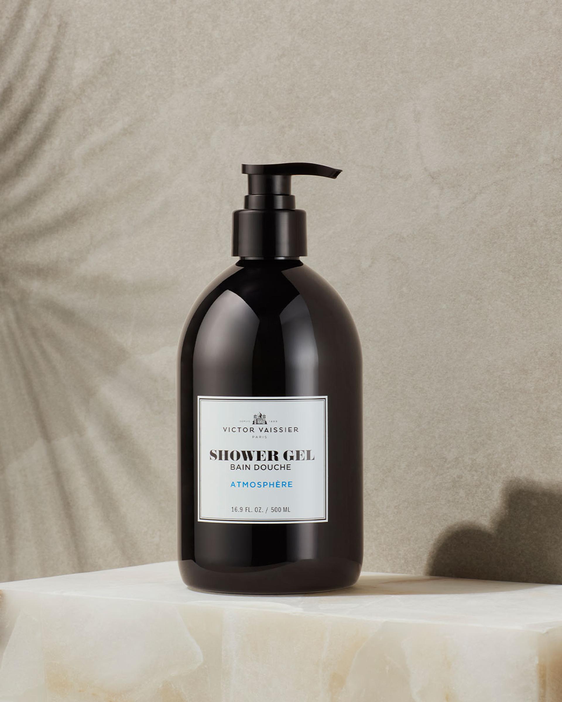 Victor Vaissier Body Wash dispenser on bathroom vanity