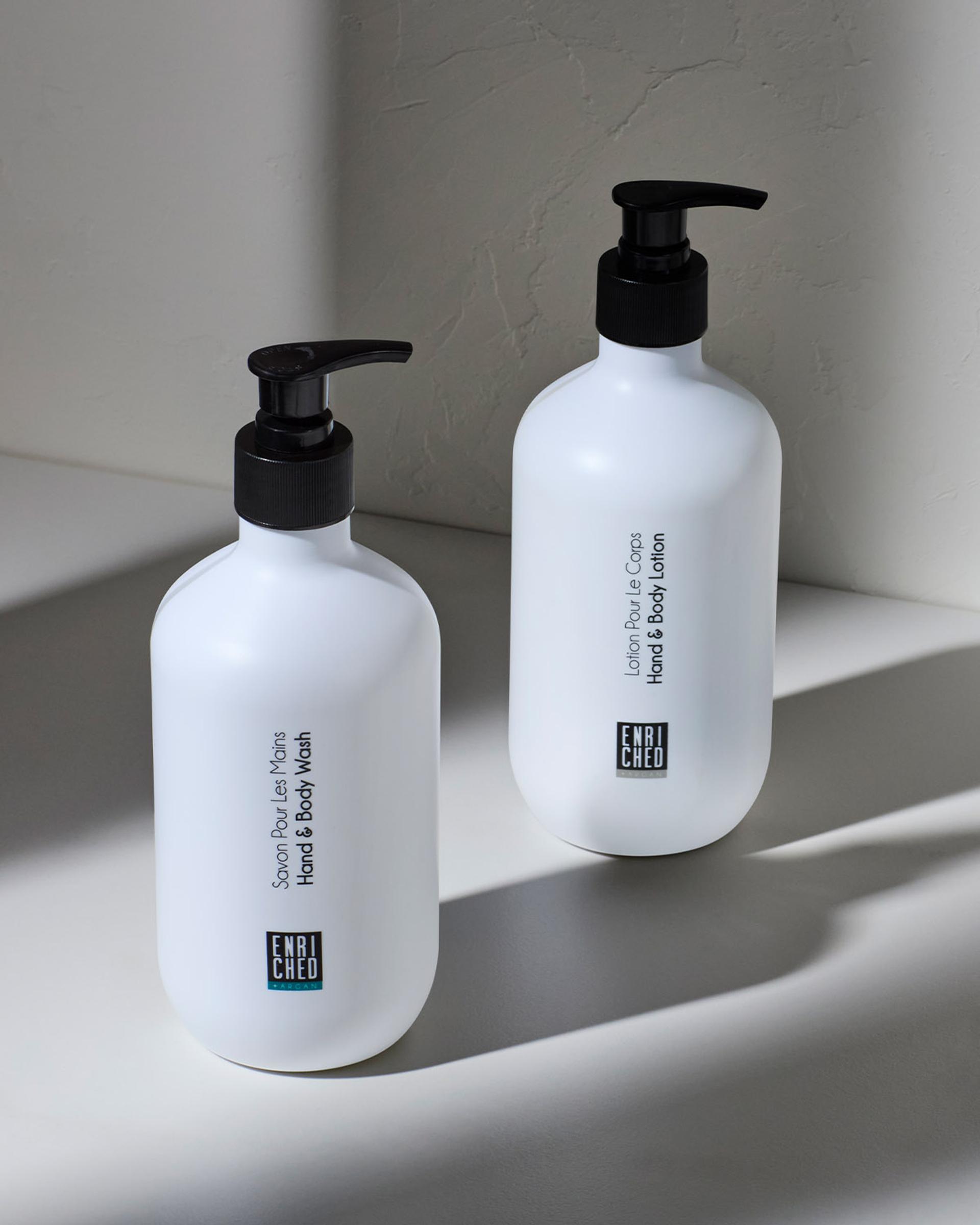 Enriched Hand & Body Wash and Hand & Body Lotion bottles