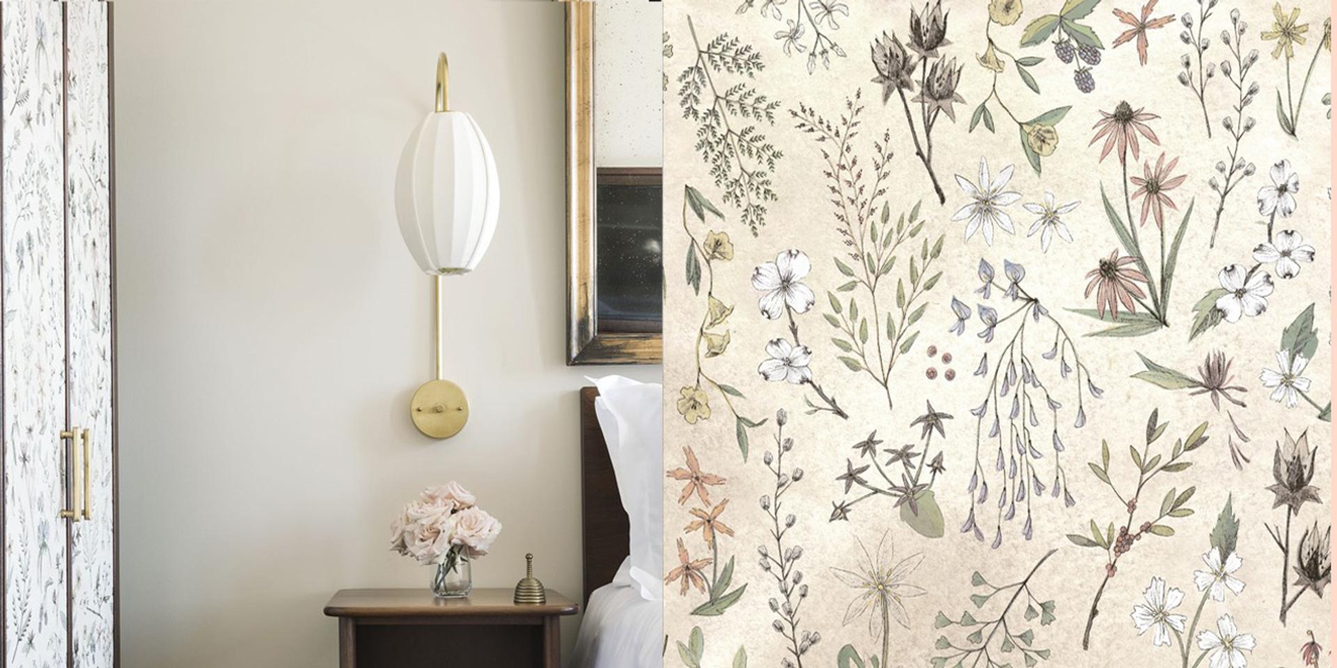 Dewberry Hotel room with close up of wallpaper design