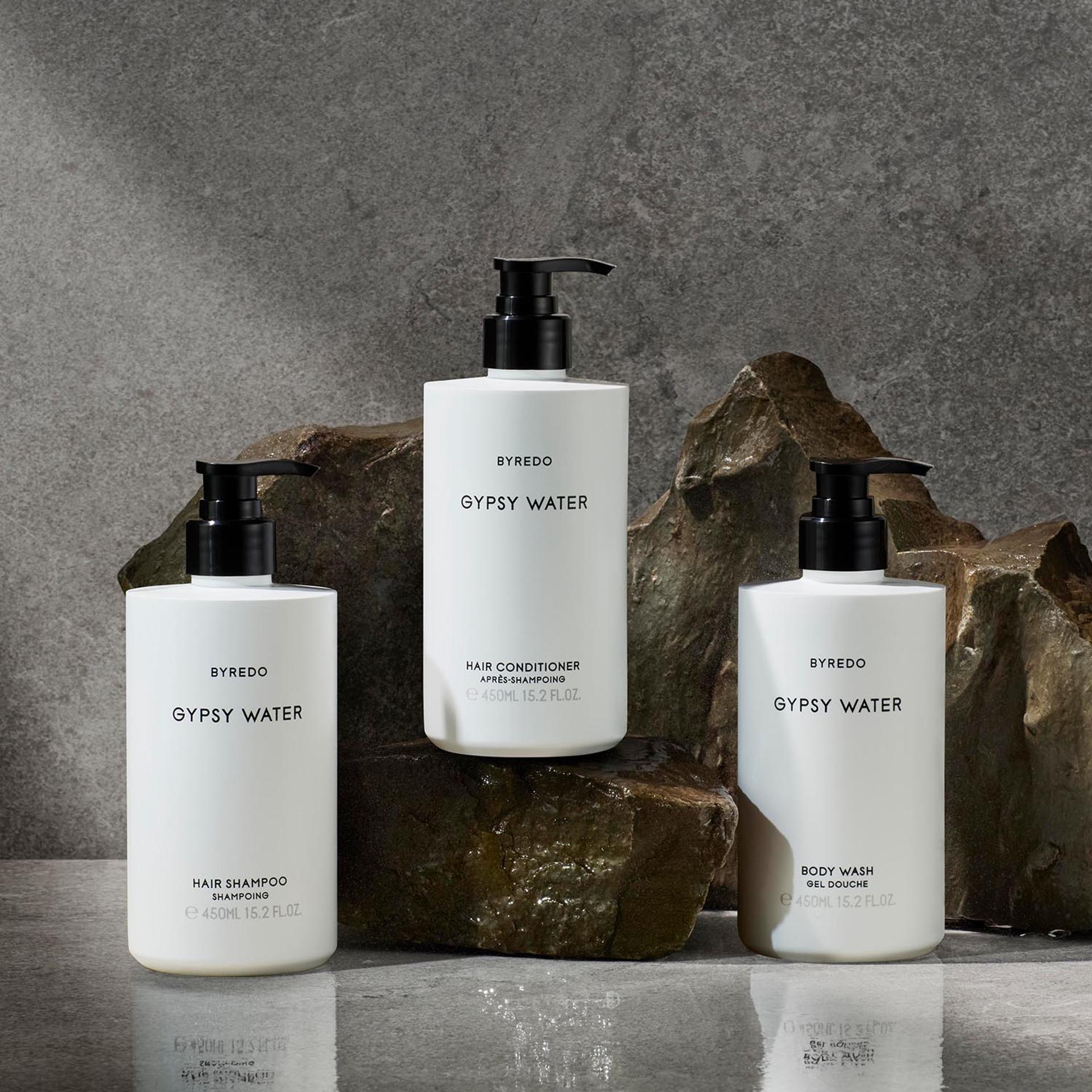 Byredo Gypsy Water Body Lotion, Shampoo and Conditioner bottles